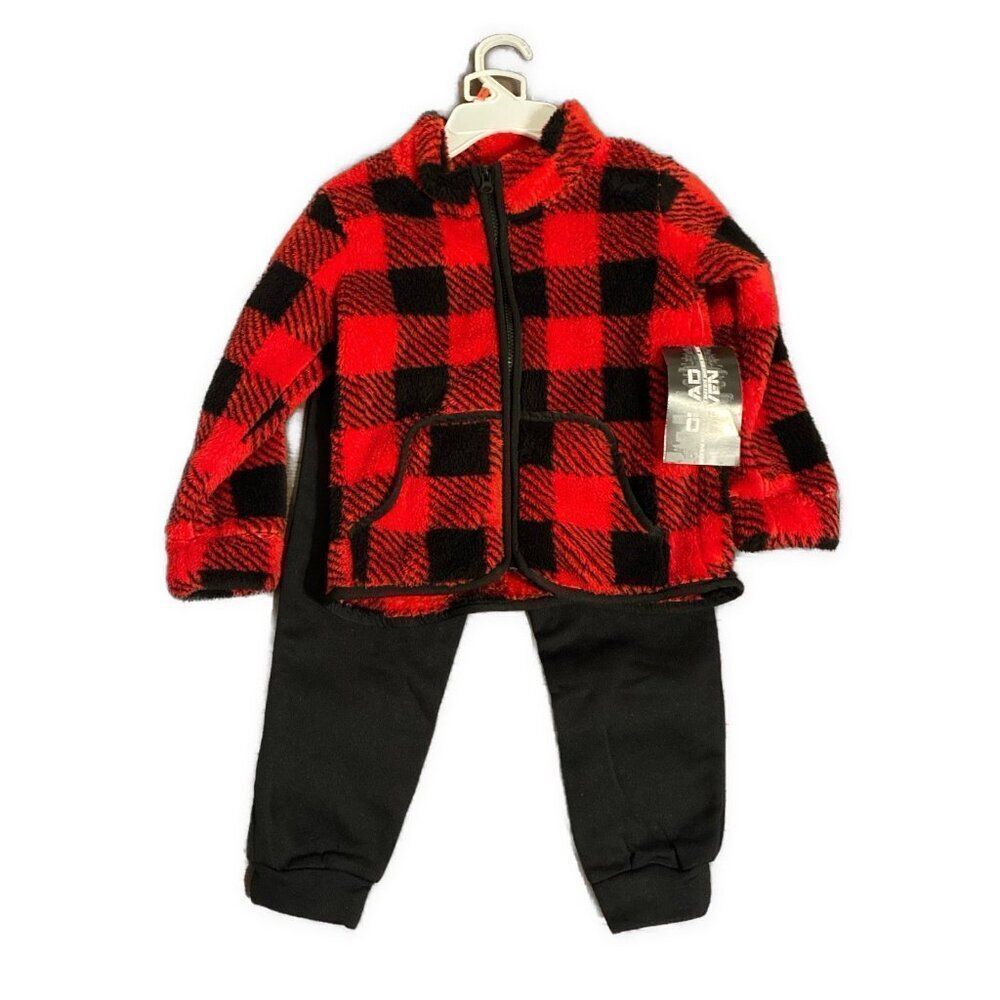 Quad Seven New Red Black Checked Fleece Sweater Jacket Sweat Pants 5 6